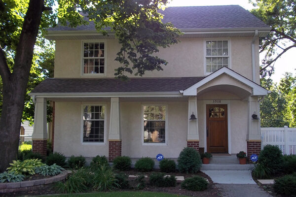 South Minneapolis stucco-and-brick two-story front elevation