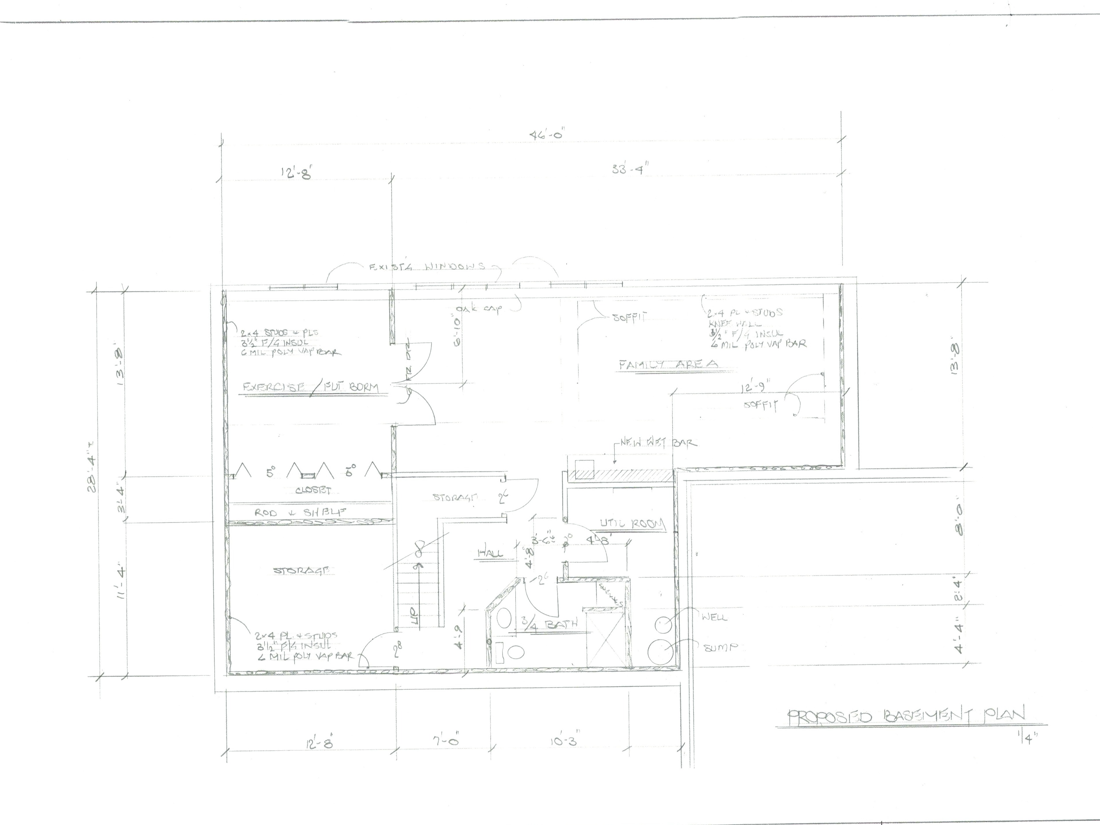 Basement layout drawing illustrating planning and code-aware design