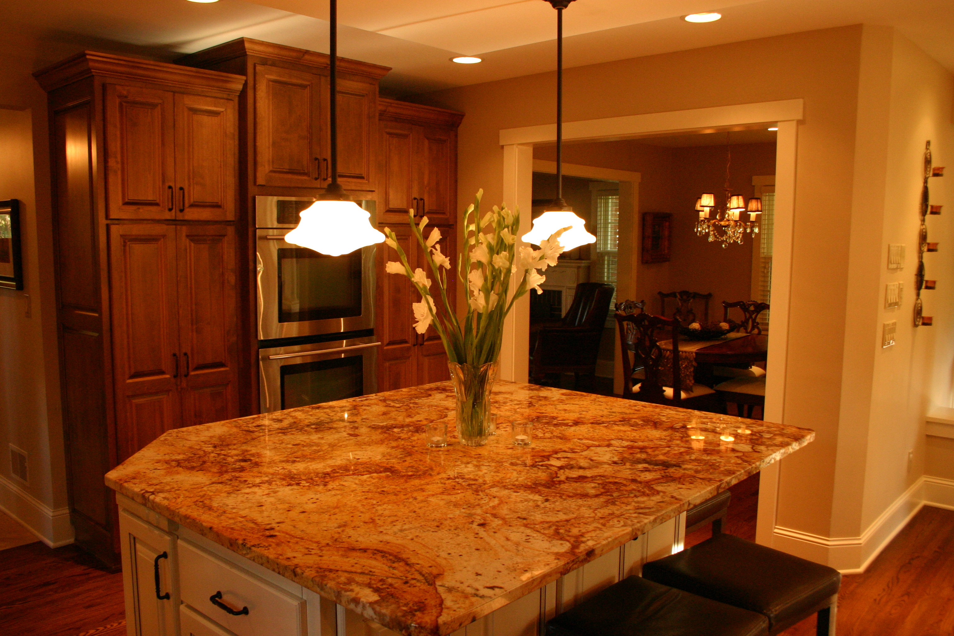 Screened porch entry with wide sliding door.