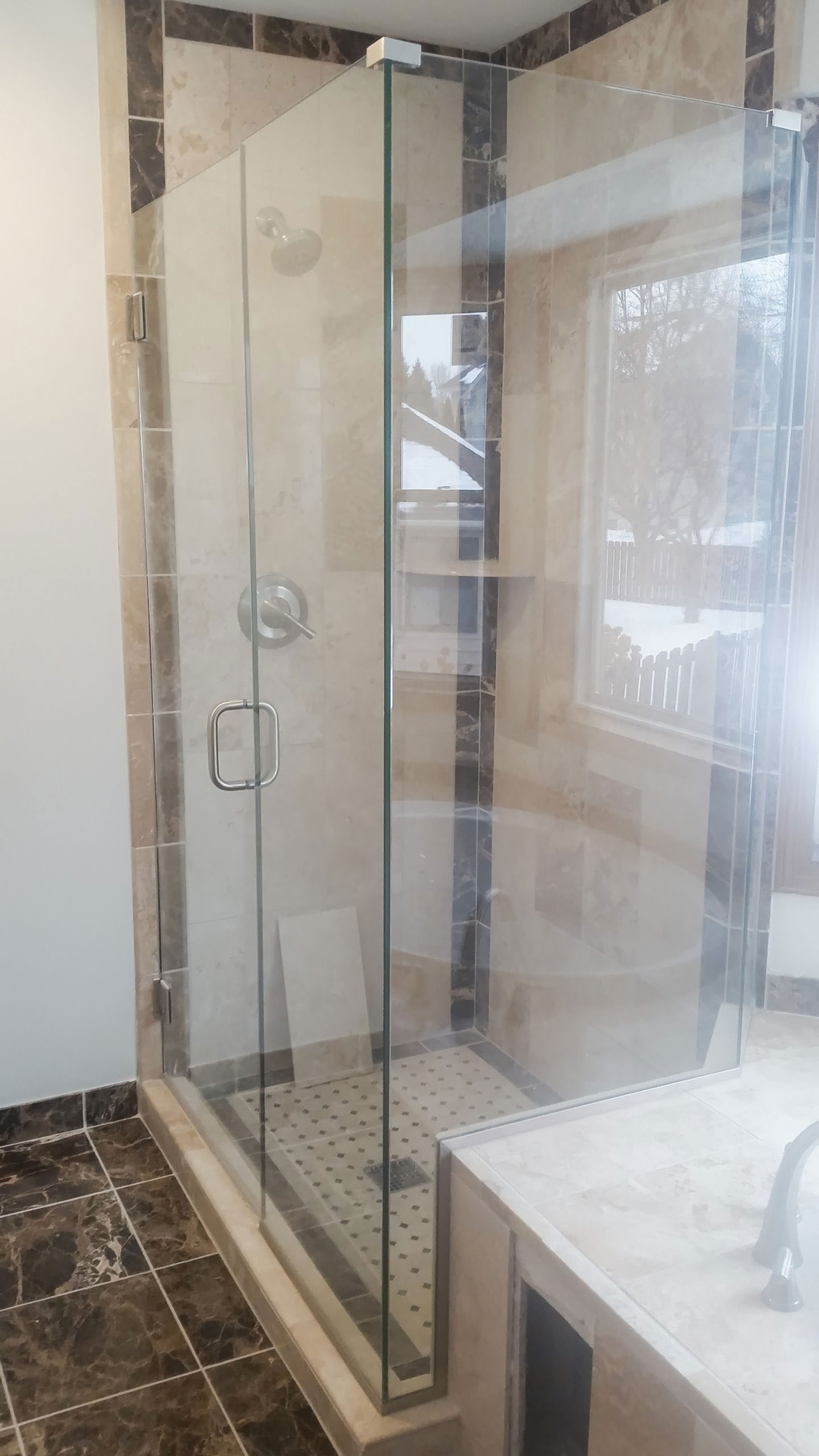 Wood vanity cabinetry with refined grain pattern and modern hardware
